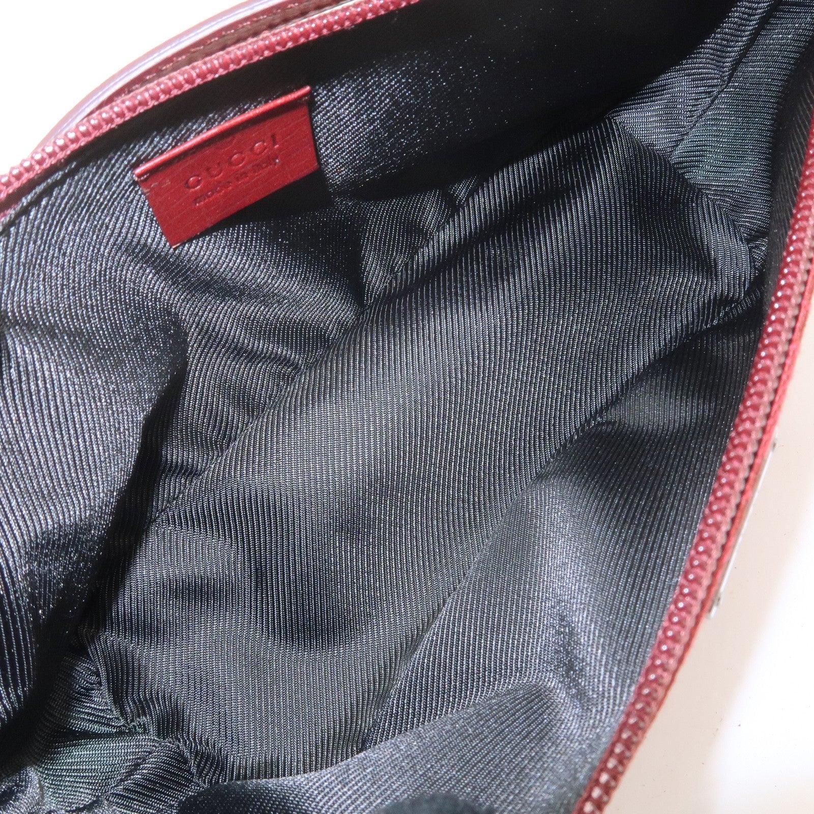 GUCCI Boat Bag GG Canvas Leather Hand Bag Pouch Red 07198