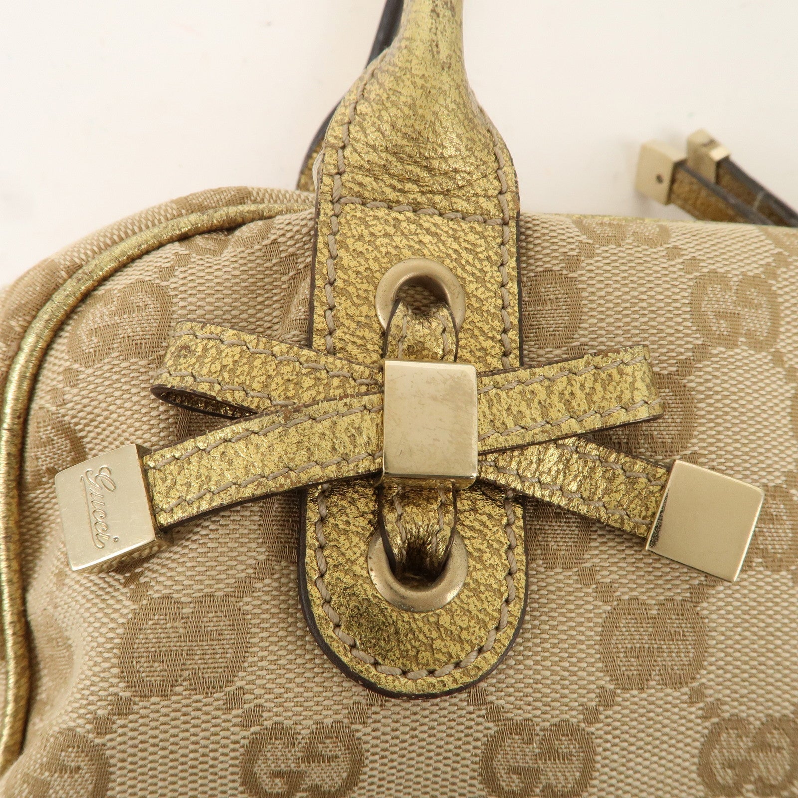 GUCCI Princy GG Canvas Leather Mini Boston Bag Beige Gold 161720