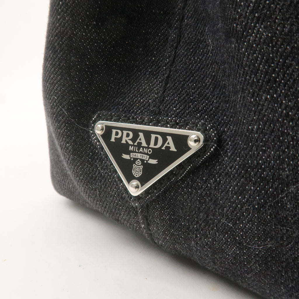 PRADA Logo Canapa Mini Canvas 2Way Hand Bag Denim Black 1BG439