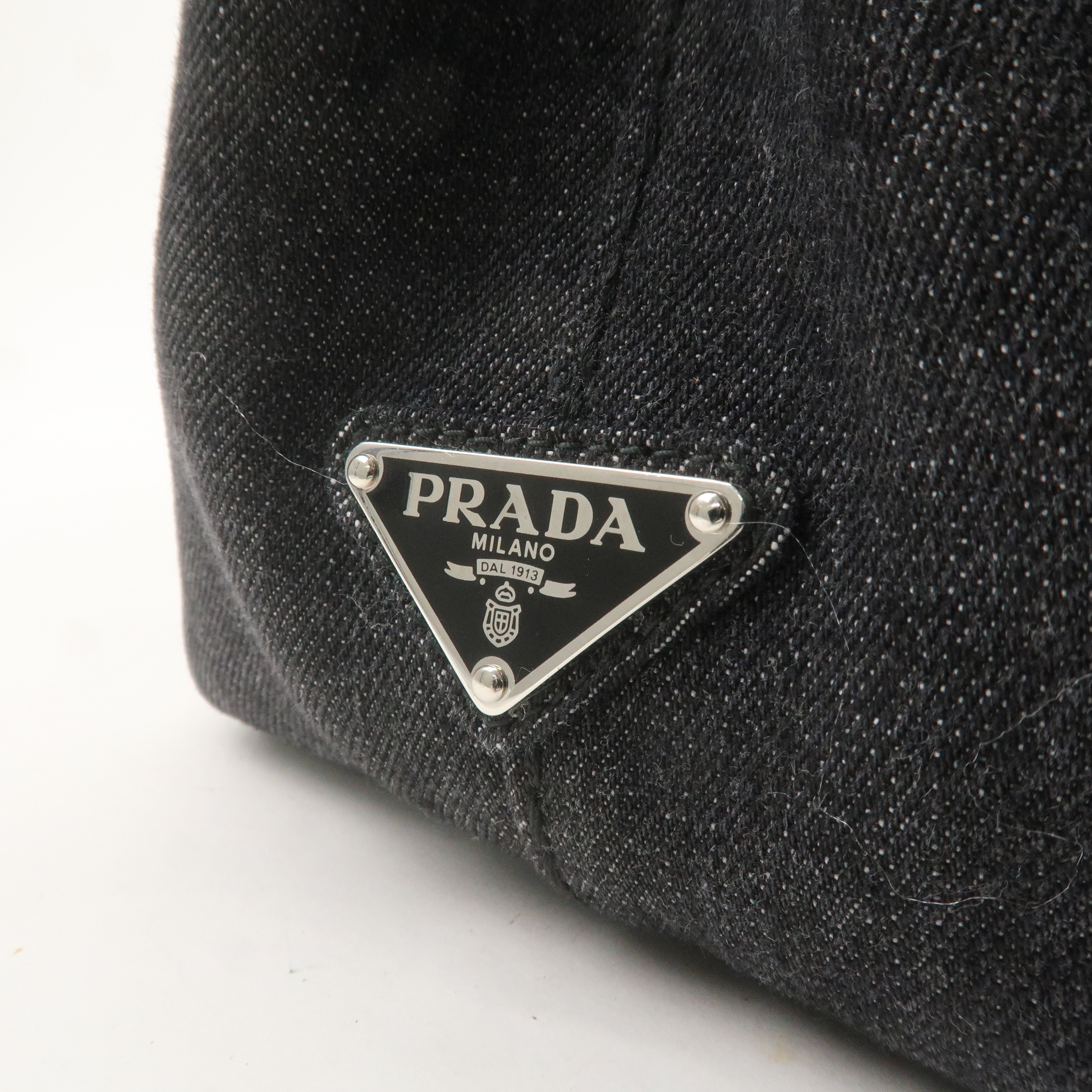PRADA Logo Canapa Mini Canvas 2Way Hand Bag Denim Black 1BG439