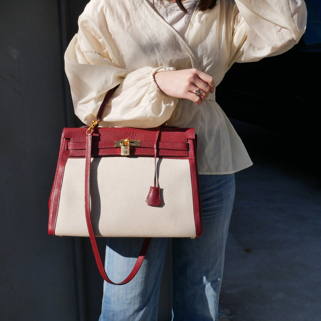 HERMES 2000 KELLY 35 RETOURNE Rouge H Chevre Toile H