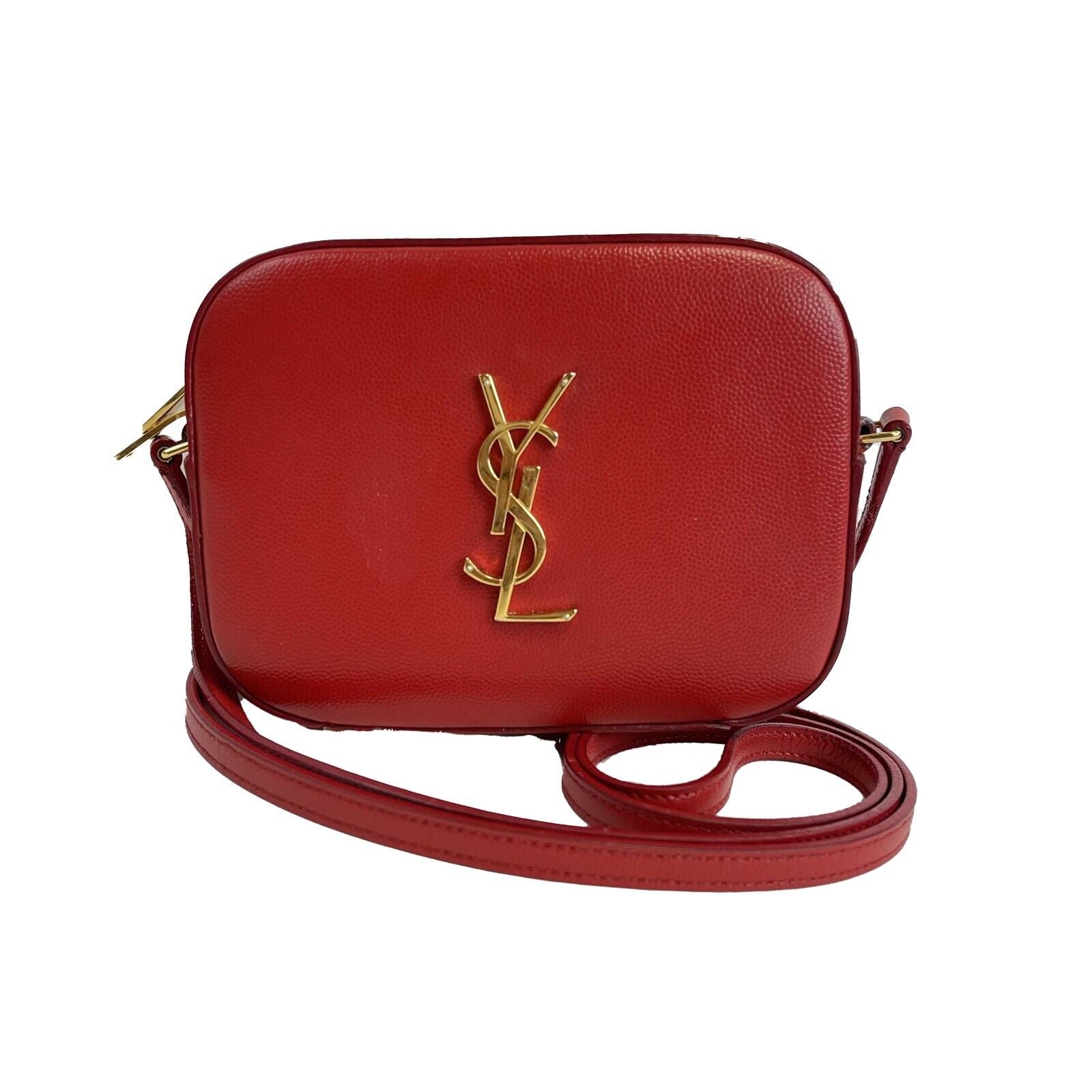 SAINT LAURENT - Grain de Poudre Classic Monogram Small Red Camera Bag Crossbody