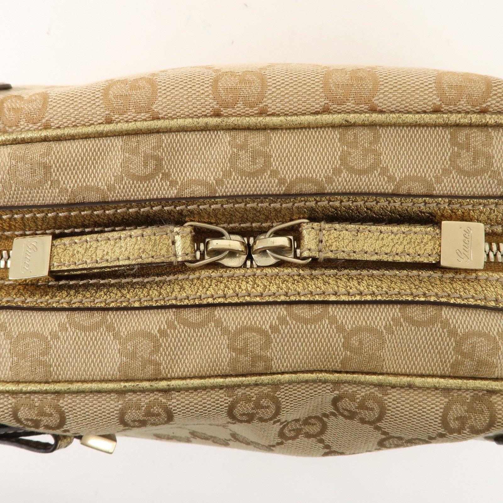 GUCCI Princy GG Canvas Leather Mini Boston Bag Beige Gold 161720