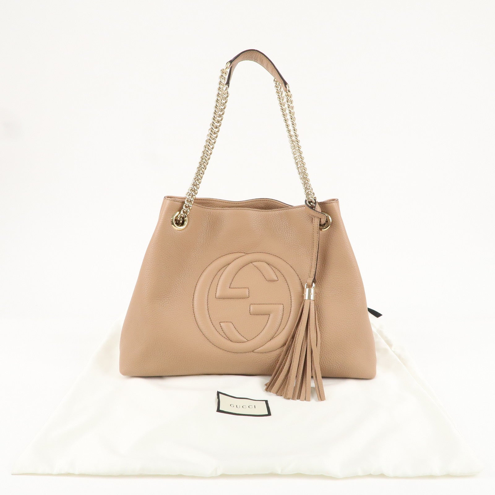 GUCCI SOHO Interlocking G Leather Chain Shoulder Bag Beige 536196