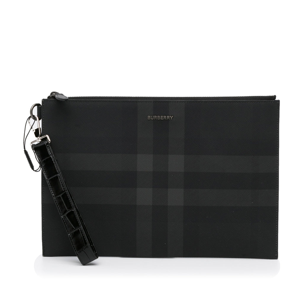 Burberry Zip Clutch Large Black Charcoal Check