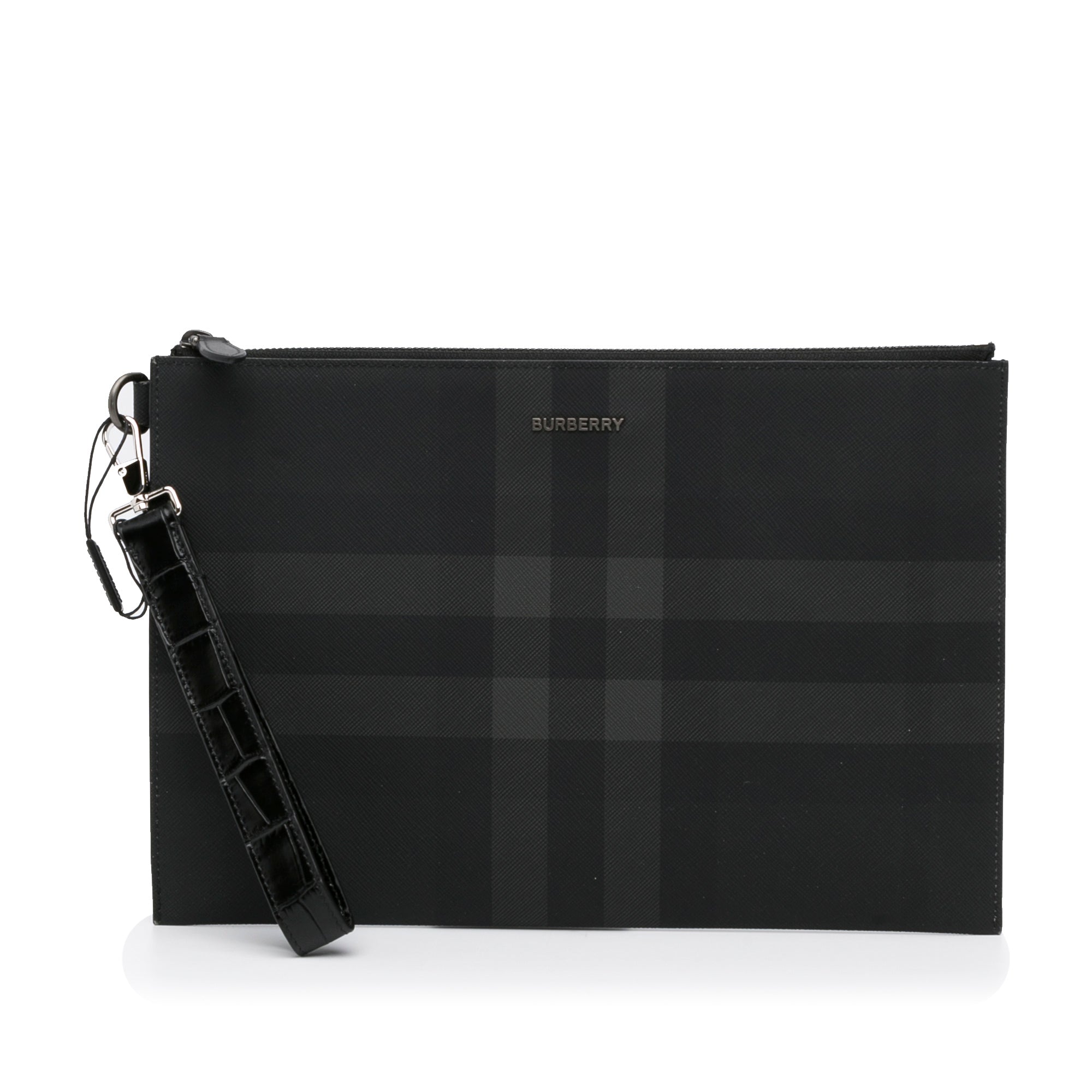 Burberry Zip Clutch Large Black Charcoal Check