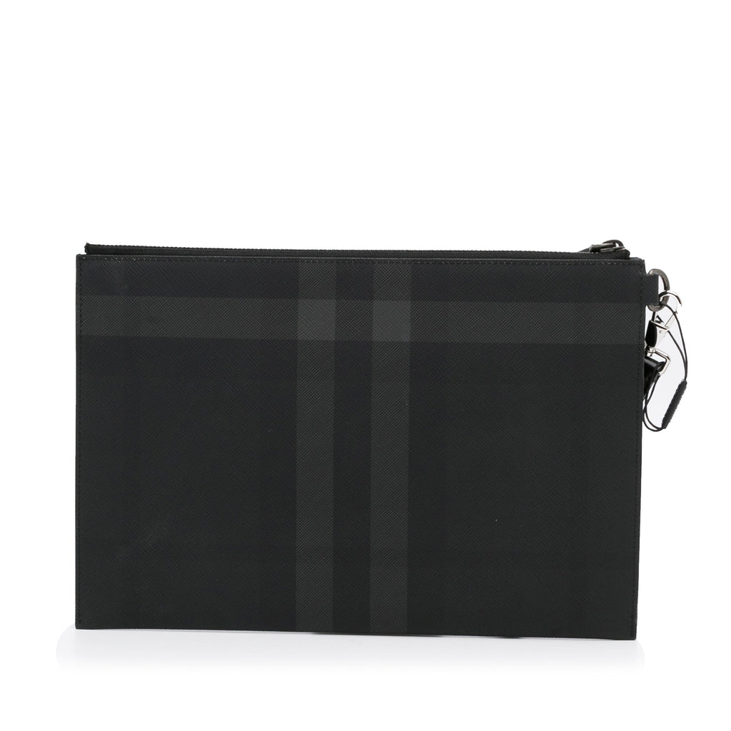 Burberry Zip Clutch Large Black Charcoal Check