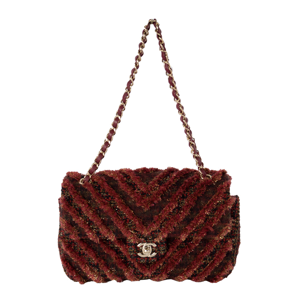 CHANEL Chanel Red Tweed Flap Bag