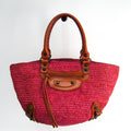 Balenciaga Pink Raffia Straw Panier Leather Basket Tote (SHA-47273)