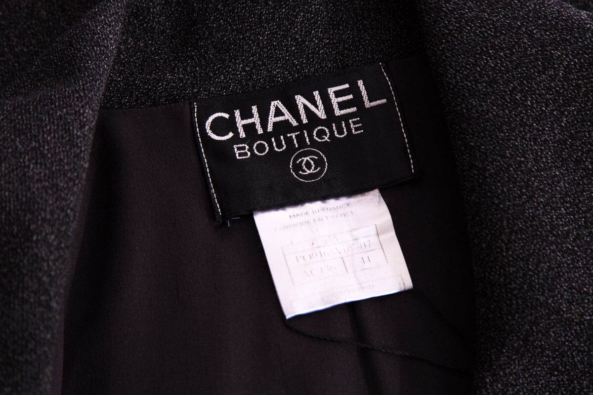 Chanel Boutique 1997 Fall/Winter Grey 2 PC Suit SZ 44
