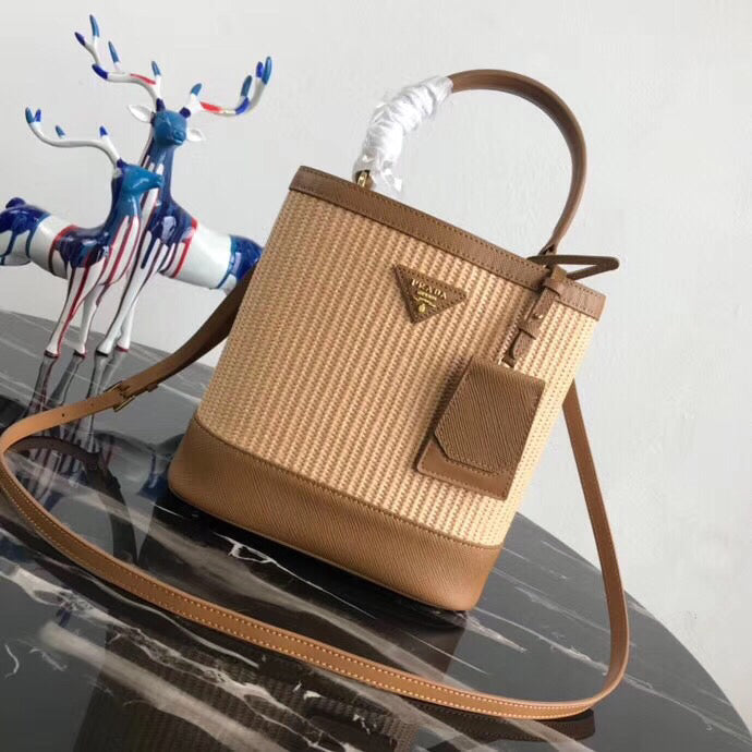 Prada Panier Medium Straw Brown Bag