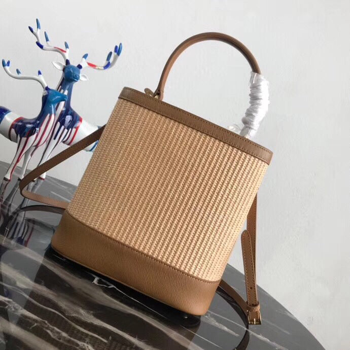 Prada Panier Medium Straw Brown Bag