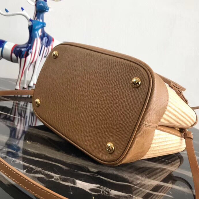 Prada Panier Medium Straw Brown Bag