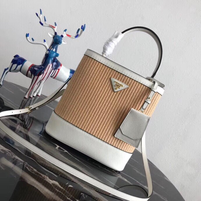 Prada Panier Medium Straw White Bag