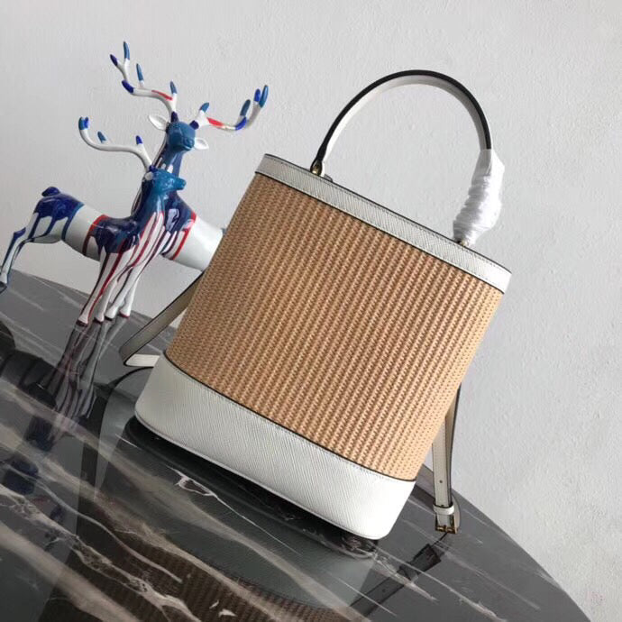 Prada Panier Medium Straw White Bag