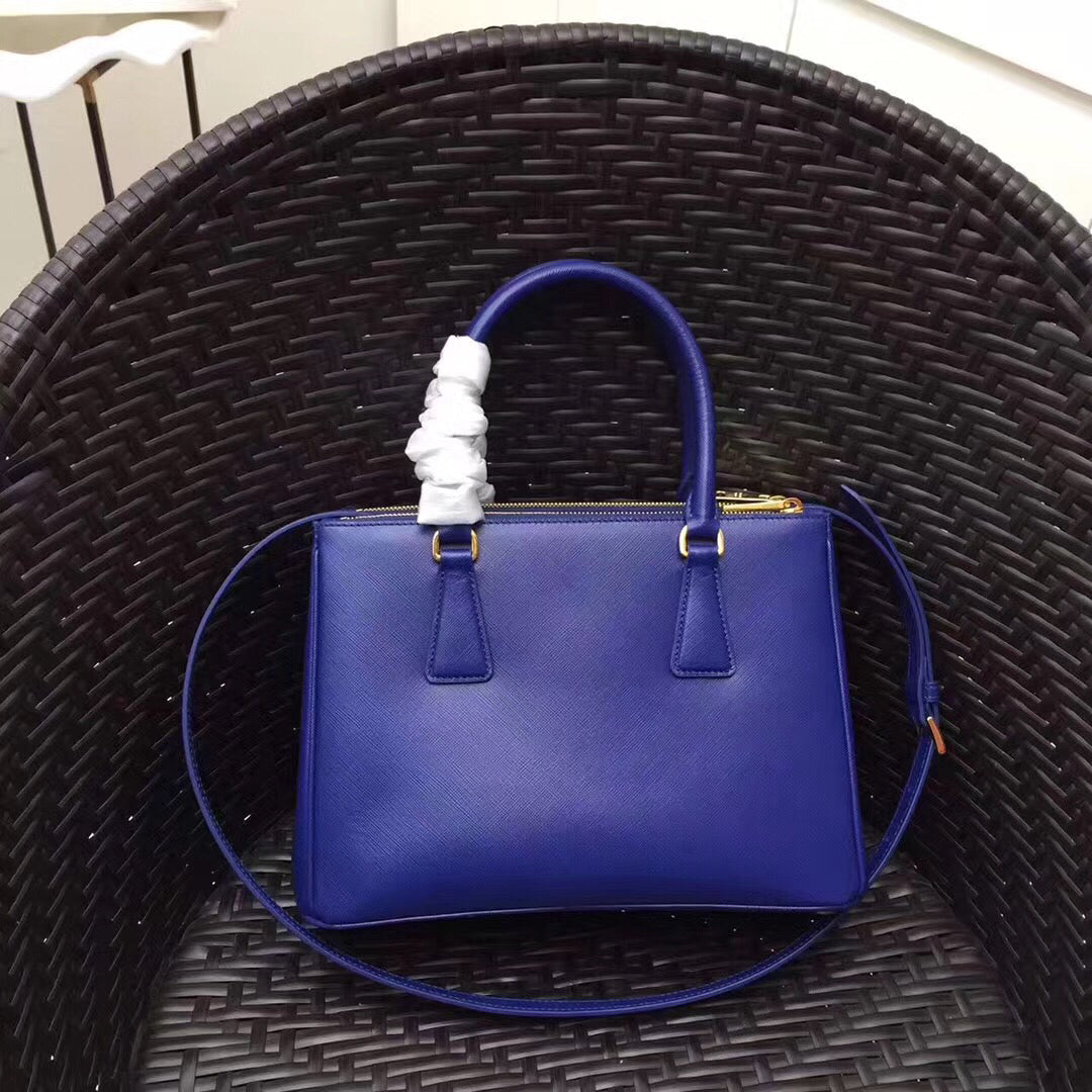 Prada Small Galleria Bag In Blue Saffiano Leather