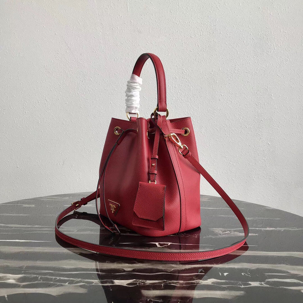 Prada Bucket Bag In Red Saffiano Leather