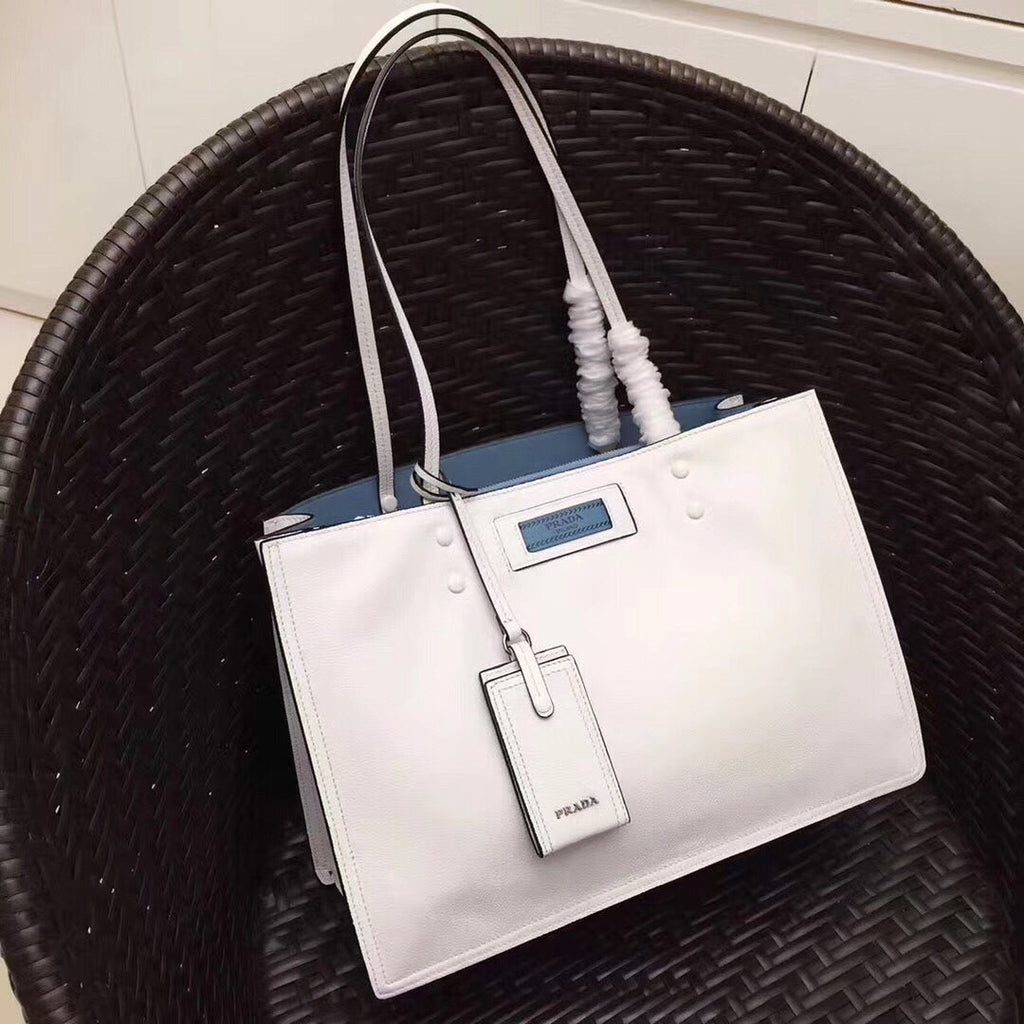 Prada Etiquette Tote Bag In White Calf Leather