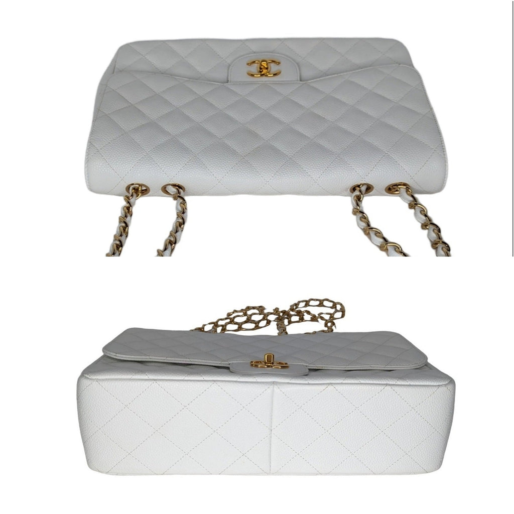 Chanel bag Vintage Classic Quilted Caviar Single White Jumbo Flap