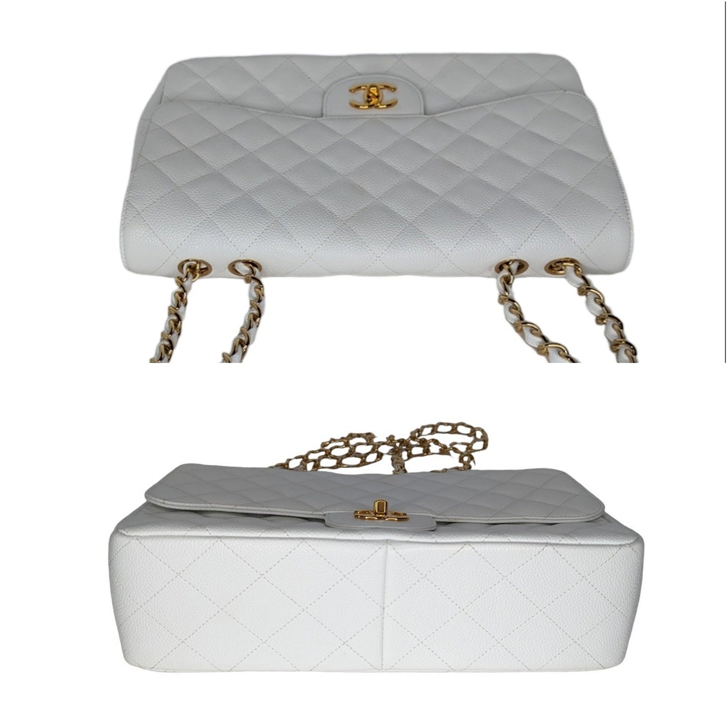 Chanel bag Vintage Classic Quilted Caviar Single White Jumbo Flap