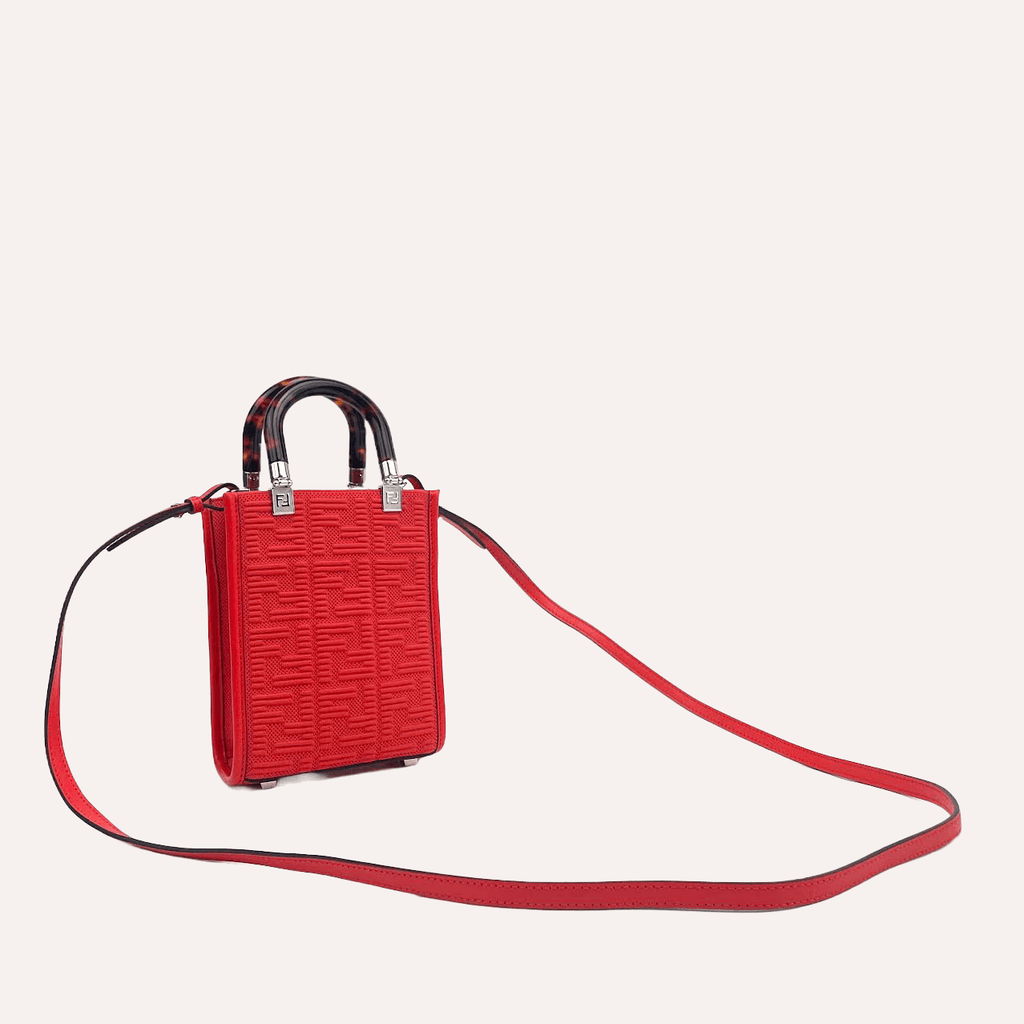 FENDI Mini Sunshine FF Fabric Shopper Tote - Red