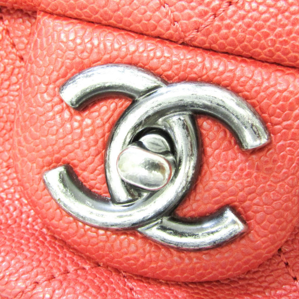 CHANEL Caviar Skin Matelasse Women's Leather Shoulder Bag Red Color