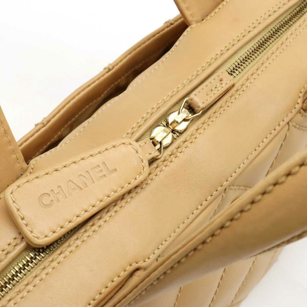 CHANEL Wild Stitch Handbag Boston Bag Leather Beige A14692