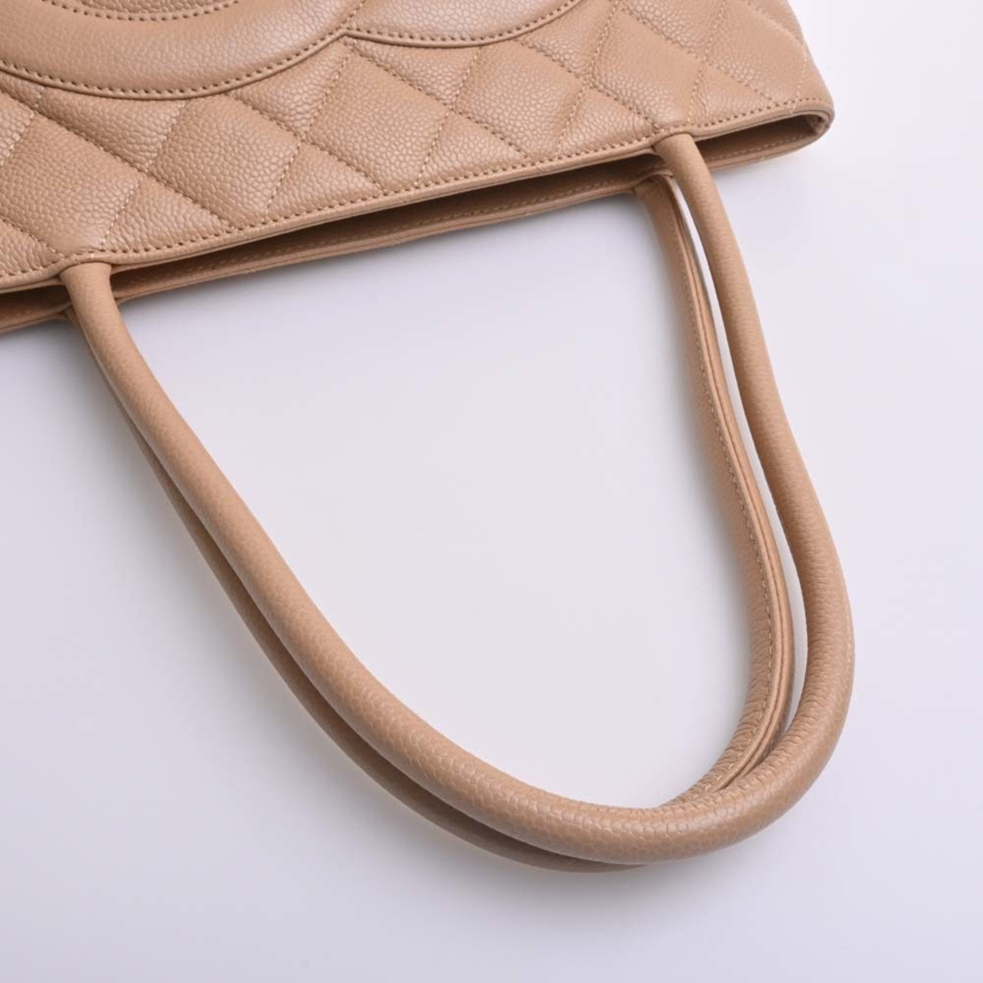 CHANEL Caviar Skin Coco Mark Reproduction Tote Bag Beige Ladies