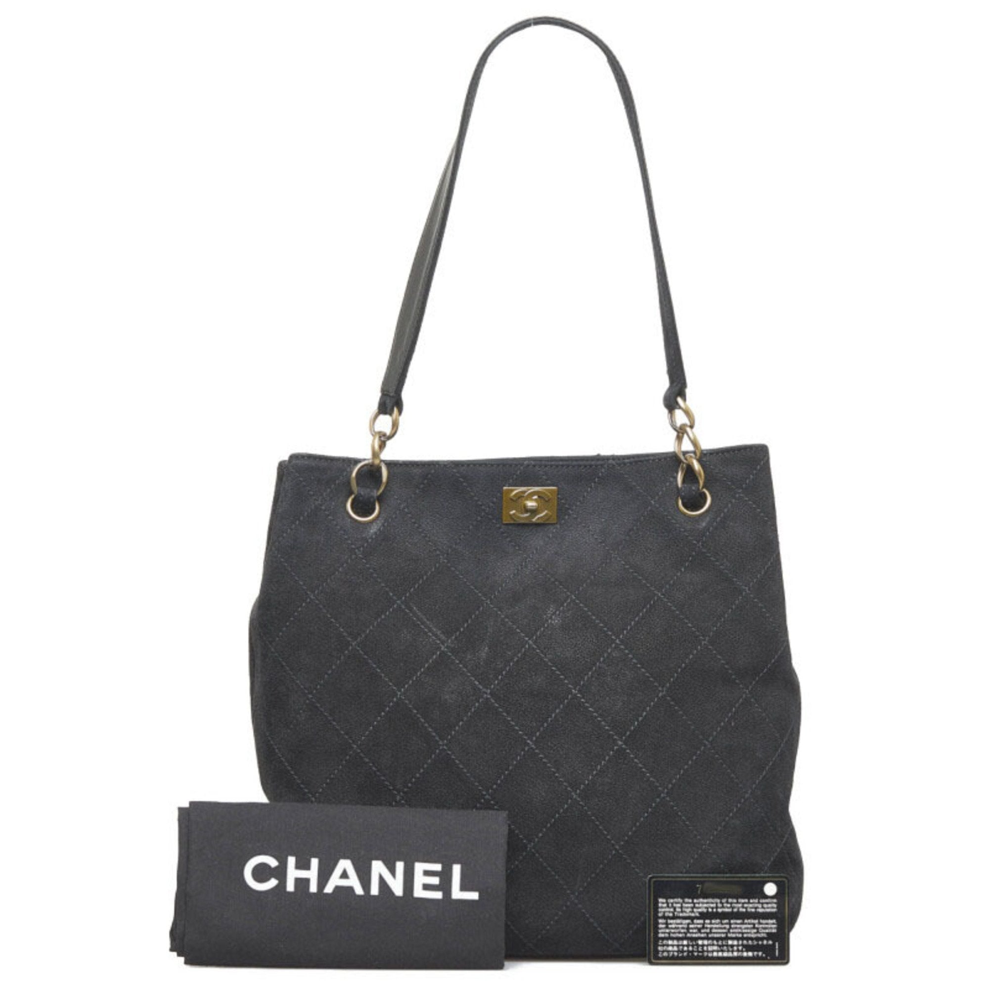 CHANEL coco mark handbag tote bag black leather ladies