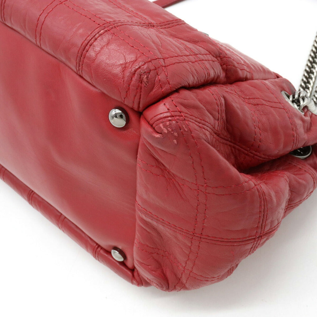CHANEL Chocolate Bar Chain Shoulder Bag Leather Rose Madder Pink Red
