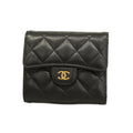 CHANEL  Matelasse Tri-fold Wallet Gold Metal Fittings Women's Caviar Leather