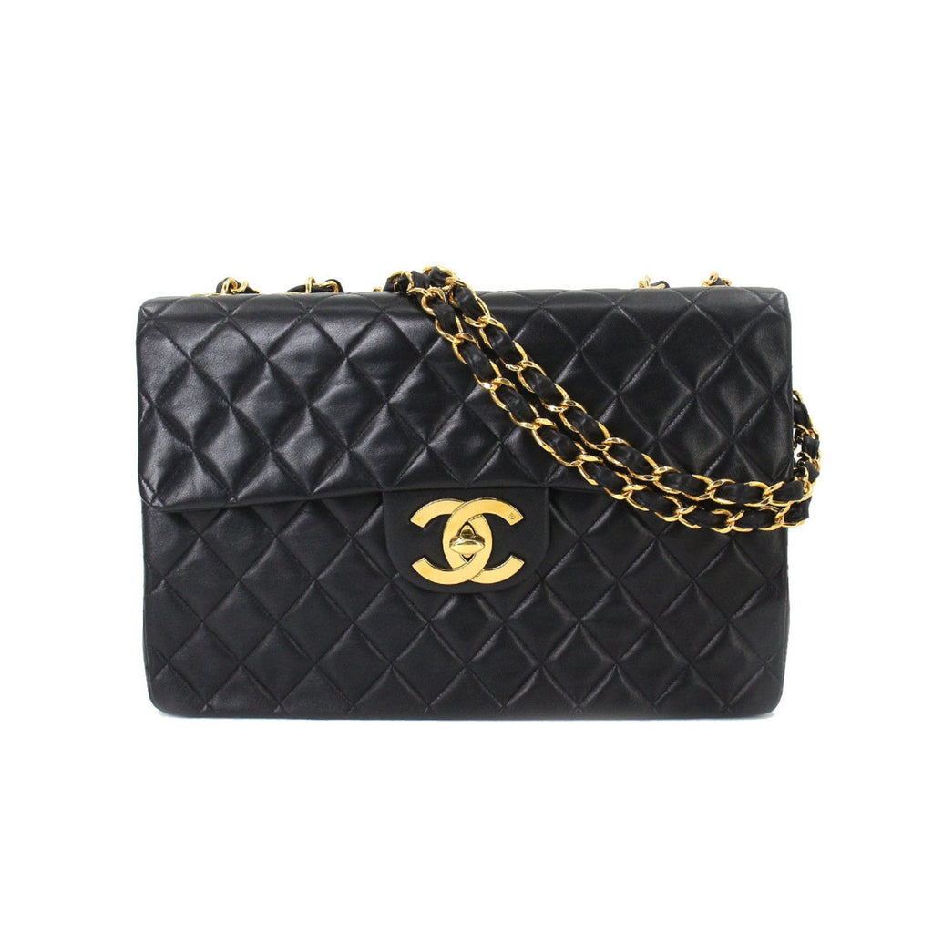 Chanel Decamato matelasse 34 chain shoulder bag leather black A01094 vintage gold metal fittings Matelasse Bag