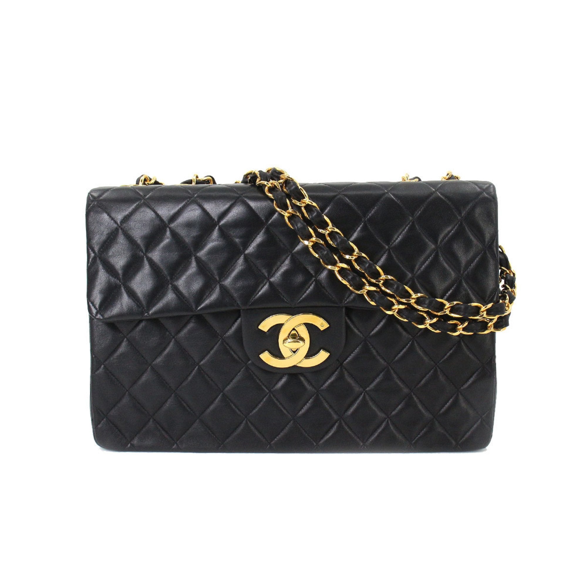 Chanel Decamato matelasse 34 chain shoulder bag leather black A01094 vintage gold metal fittings Matelasse Bag