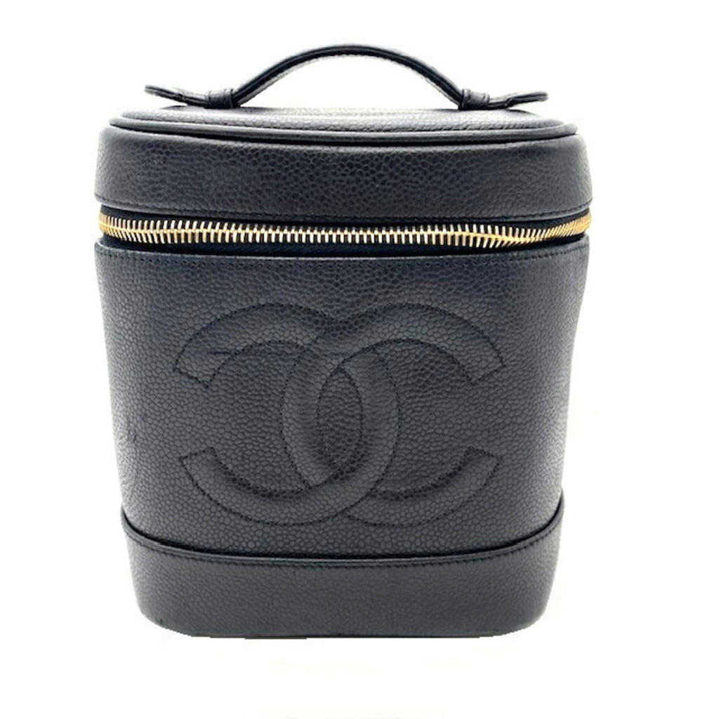 CHANEL Vanity Bag Coco Mark Caviar Skin Women's Black