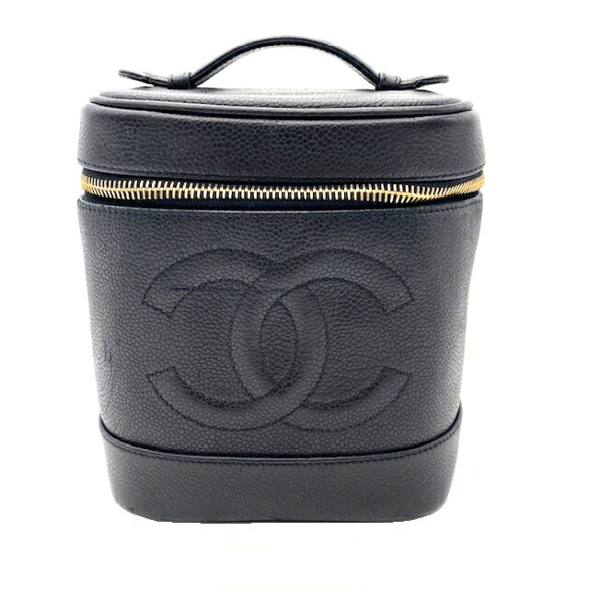 CHANEL Vanity Bag Coco Mark Caviar Skin Women's Black