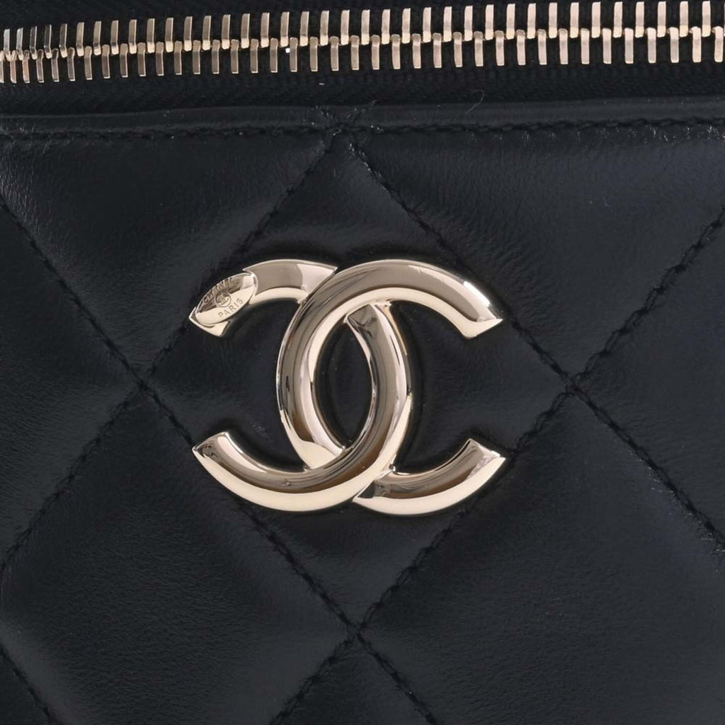 CHANEL Lambskin Matelasse Coco Mark Vanity Bag Chain Shoulder Black Women's