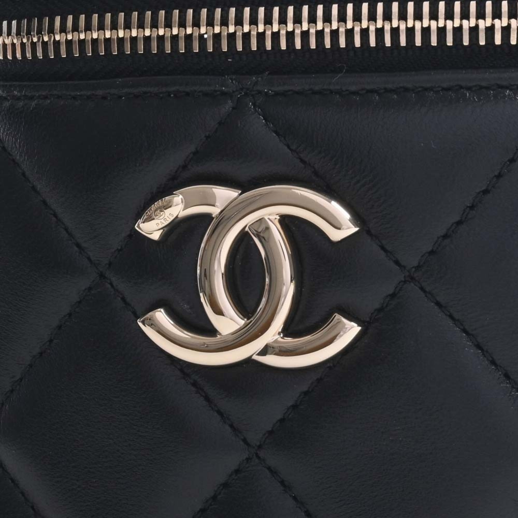 CHANEL Lambskin Matelasse Coco Mark Vanity Bag Chain Shoulder Black Women's