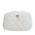 CHANEL Caviar Skin Matelasse Coco Mark Pouch White Ladies