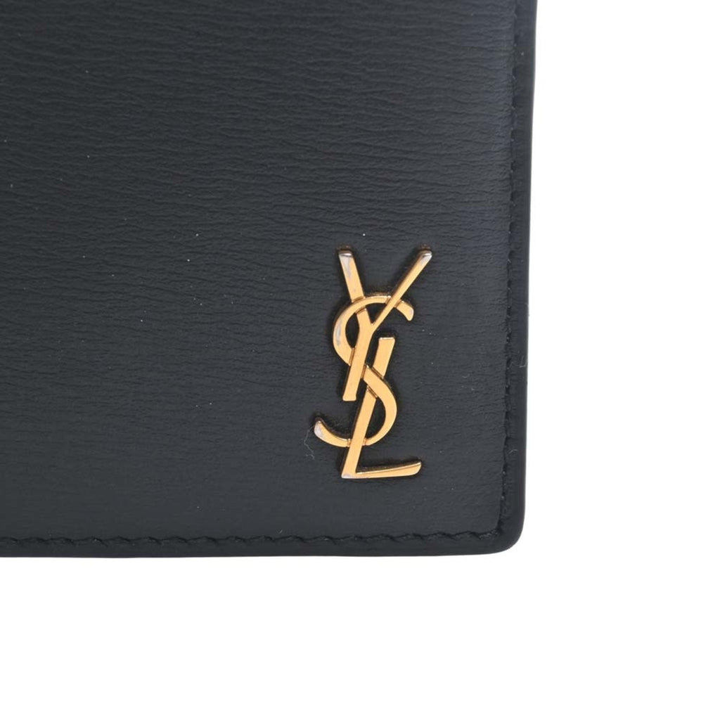 SAINT LAURENT Leather Money Clip Bill Billfold 607738 Black Men's