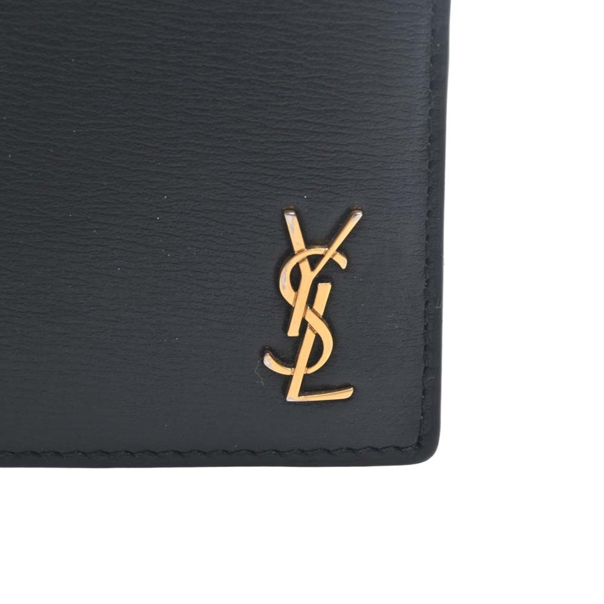 SAINT LAURENT Leather Money Clip Bill Billfold 607738 Black Men's