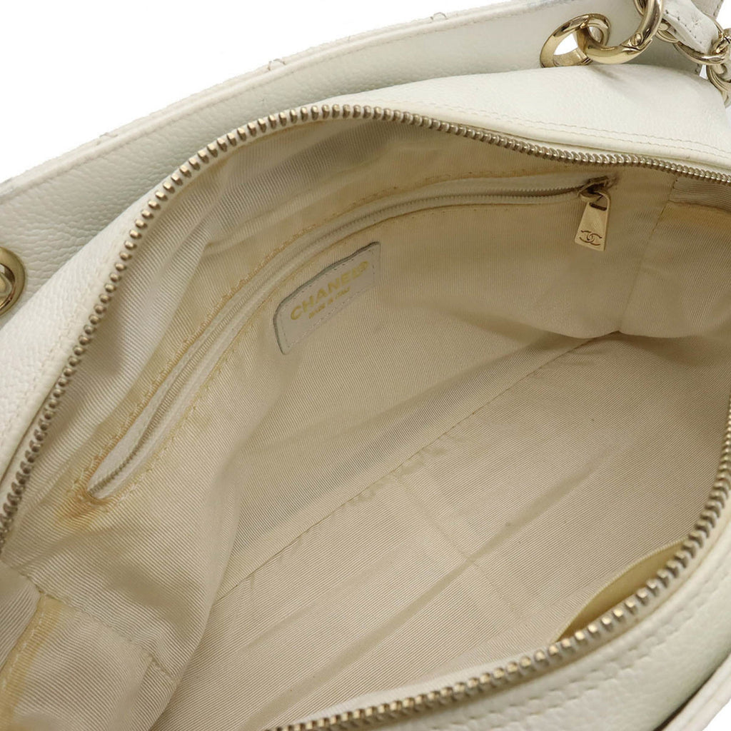 CHANEL matelasse chain tote bag shoulder caviar skin leather white