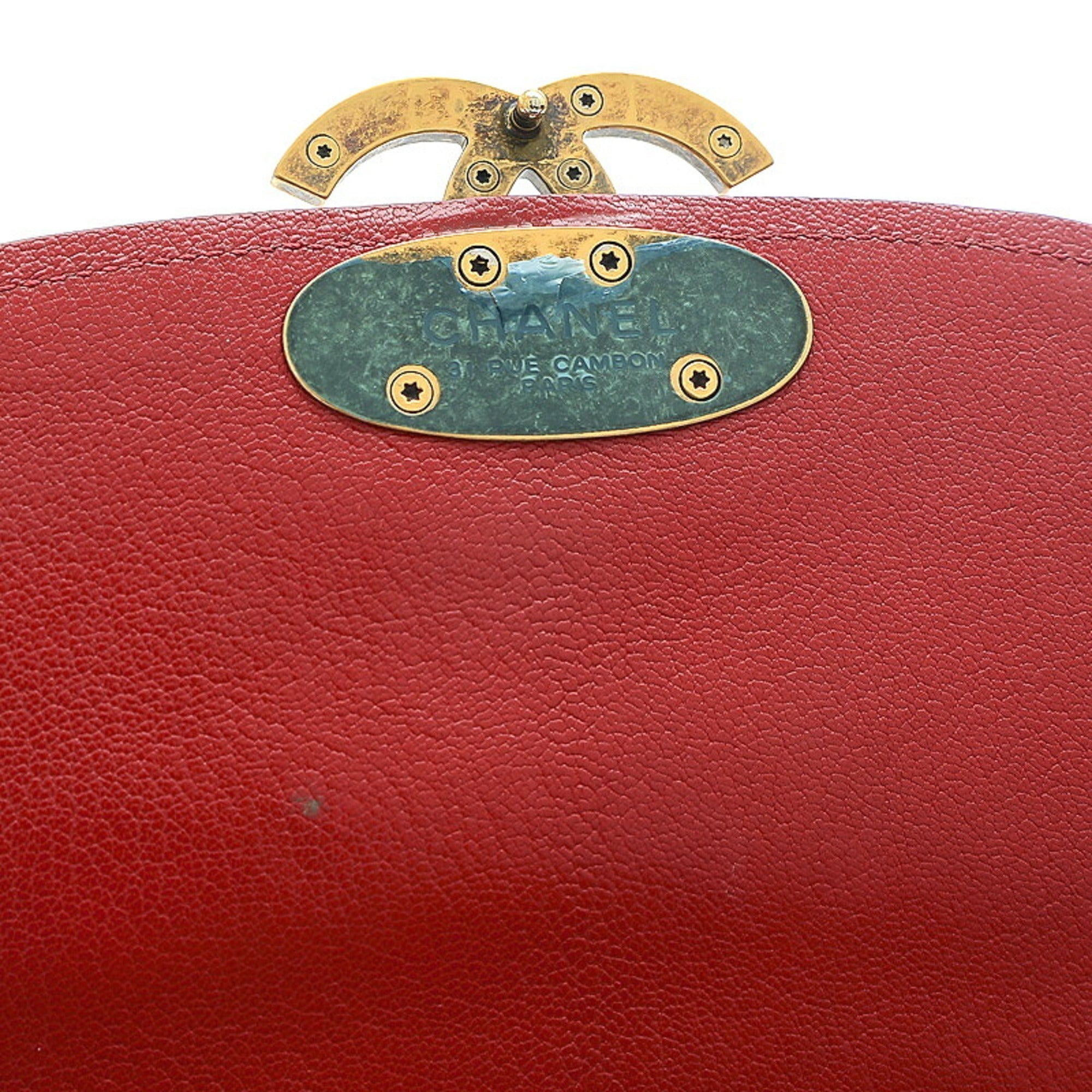 CHANEL matelasse 2-way chain bag leather red gold hardware