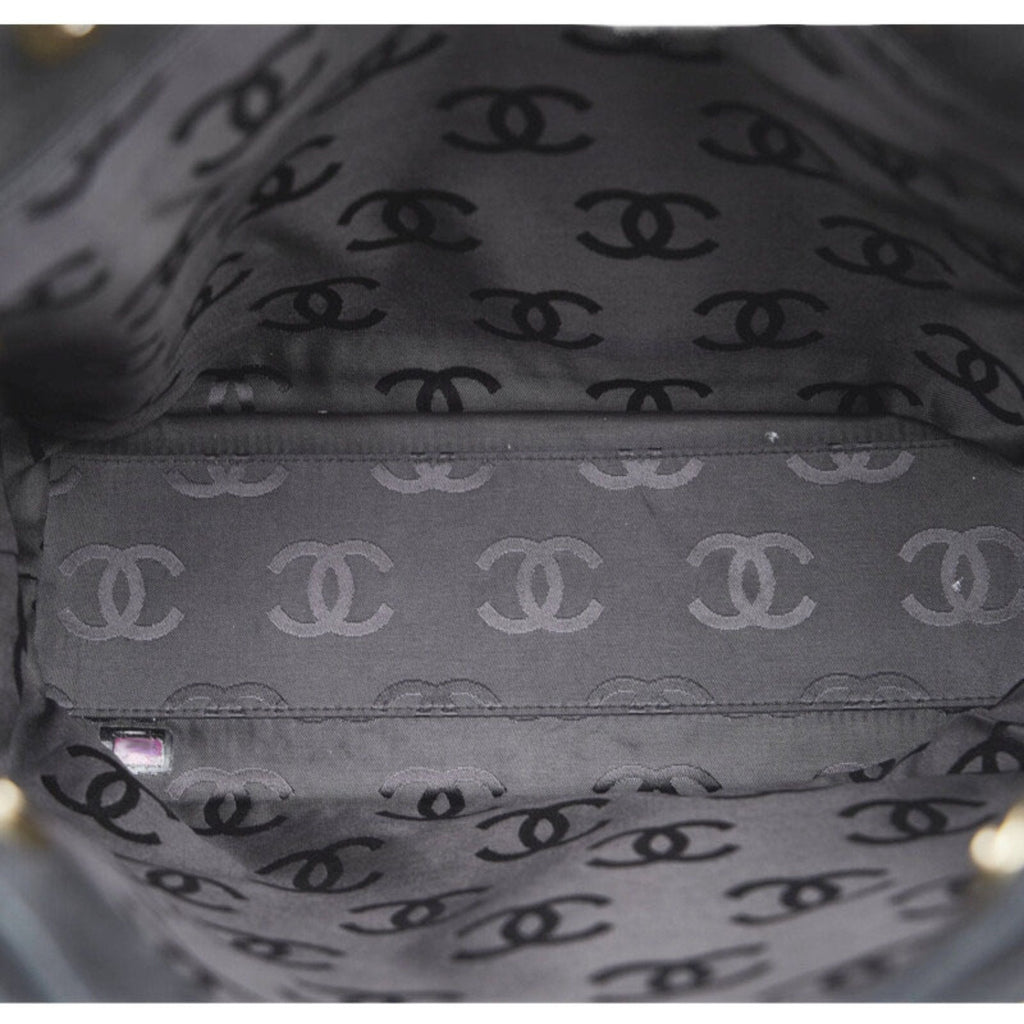 CHANEL coco mark handbag tote bag black leather ladies