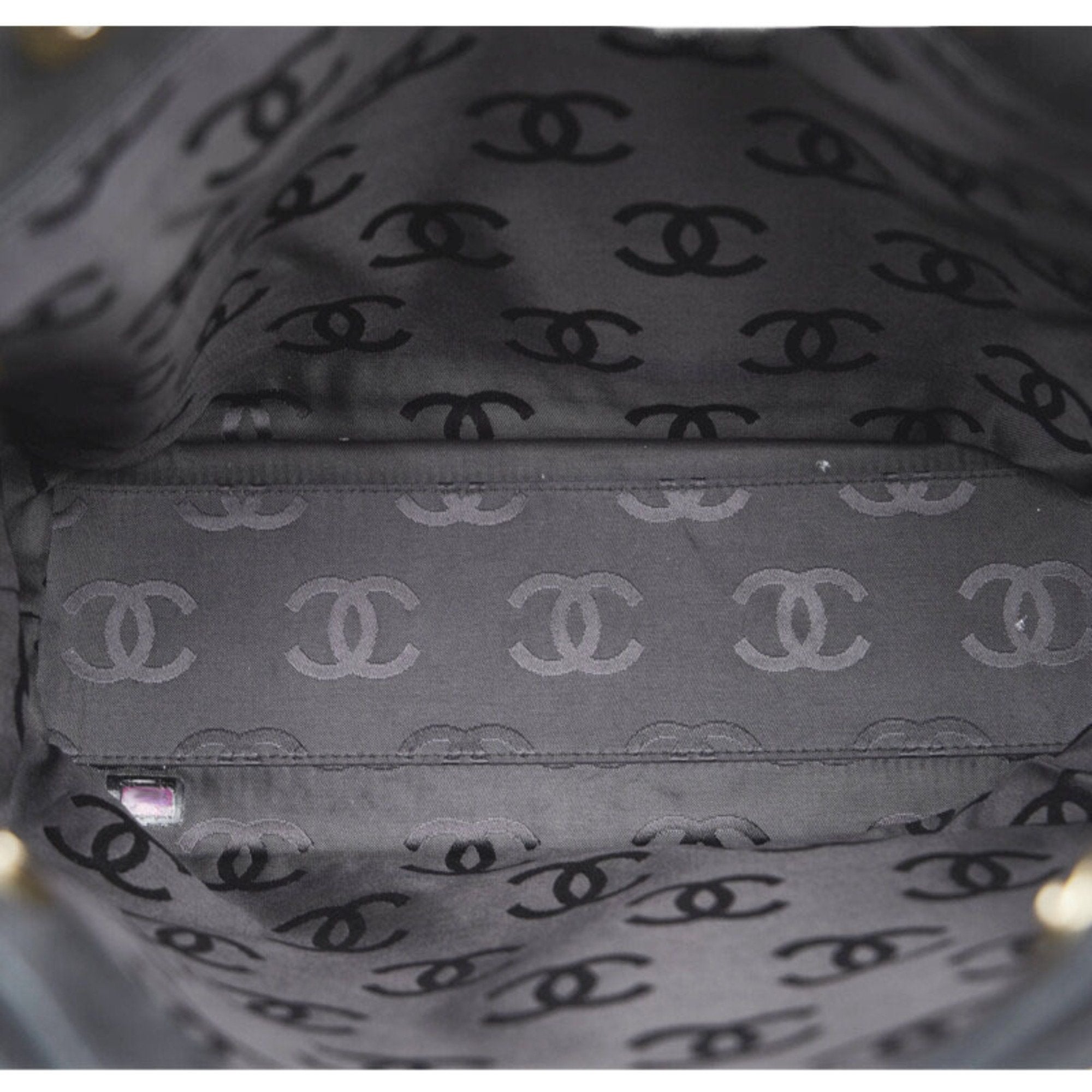 CHANEL coco mark handbag tote bag black leather ladies