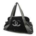 CHANELAuth  Boston Bag Men,Women,Unisex Satin,Leather Boston Bag Black
