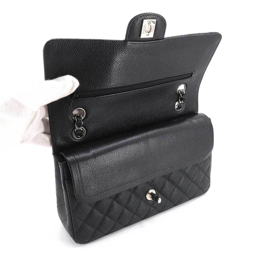 CHANEL Matelasse 25 Chain Shoulder Bag Caviar Skin Leather Black A01112 Silver Hardware