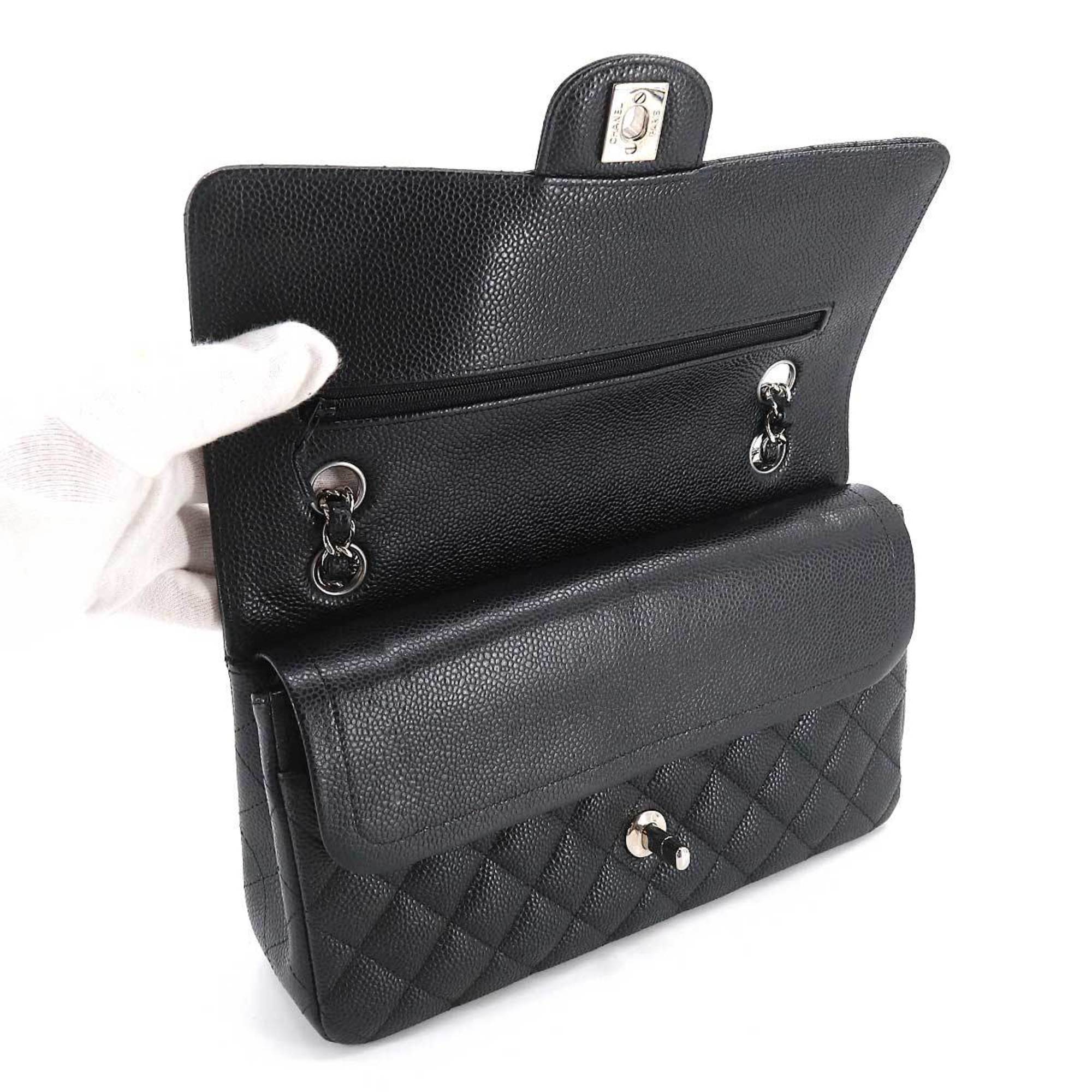CHANEL Matelasse 25 Chain Shoulder Bag Caviar Skin Leather Black A01112 Silver Hardware