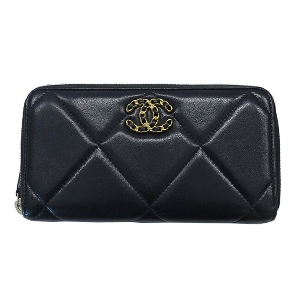 CHANEL wallet matelasse ladies long lambskin black