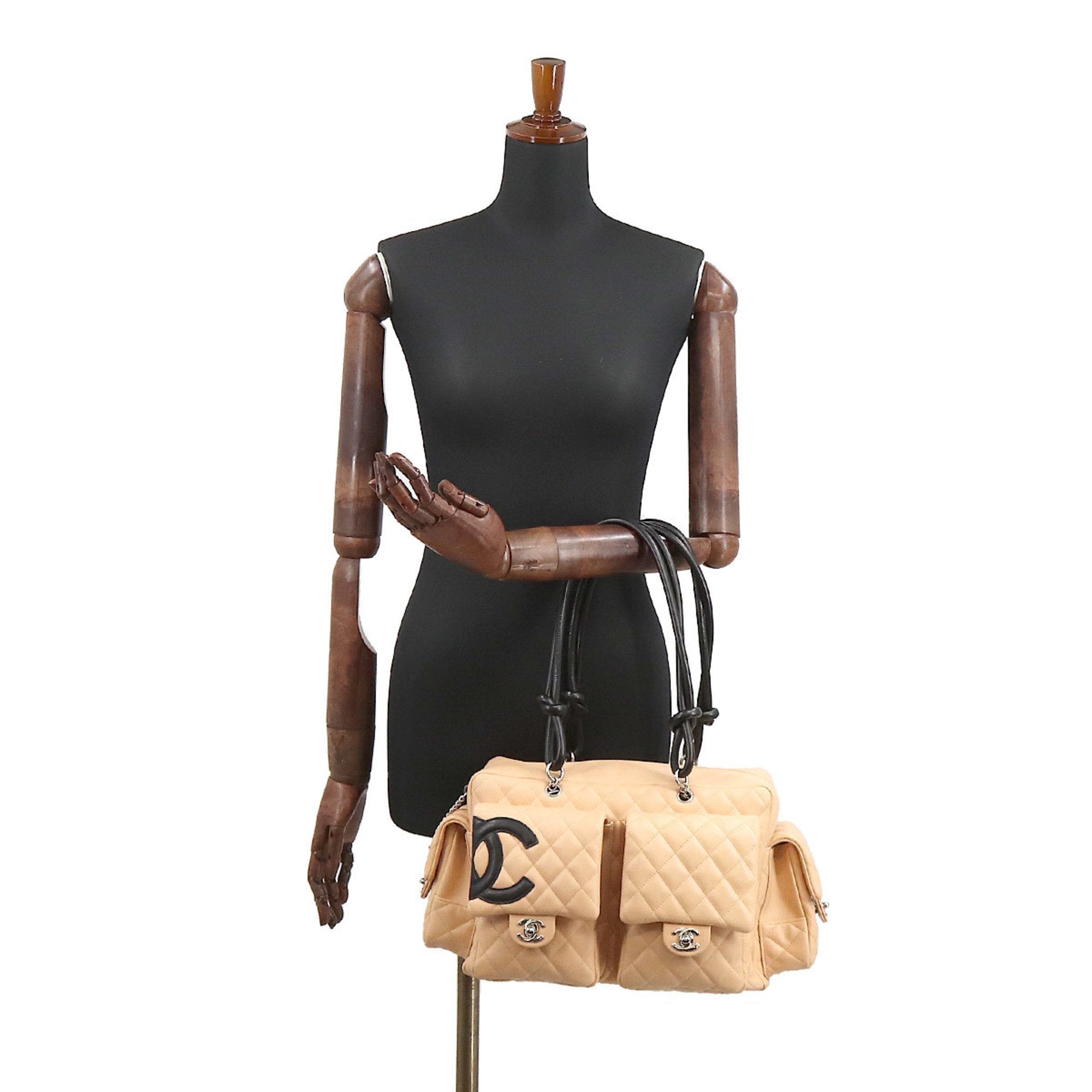 CHANEL cambon line multi-pocket shoulder bag leather beige black A25173 vintage Cambon Line Bag