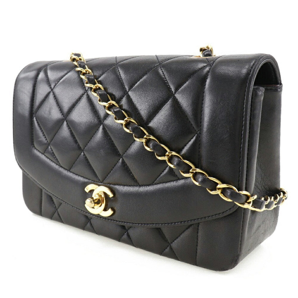 CHANEL Chain Shoulder Bag Coco Mark Diana Matelasse Lambskin Black Ladies